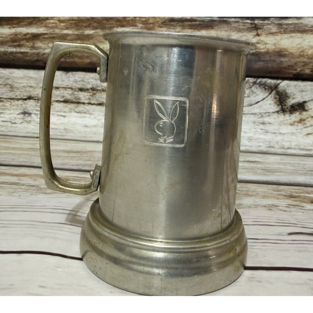 Vintage Playboy Metal Stein Mug Clear Bottom Beer Glass Drinkware Barware MCM